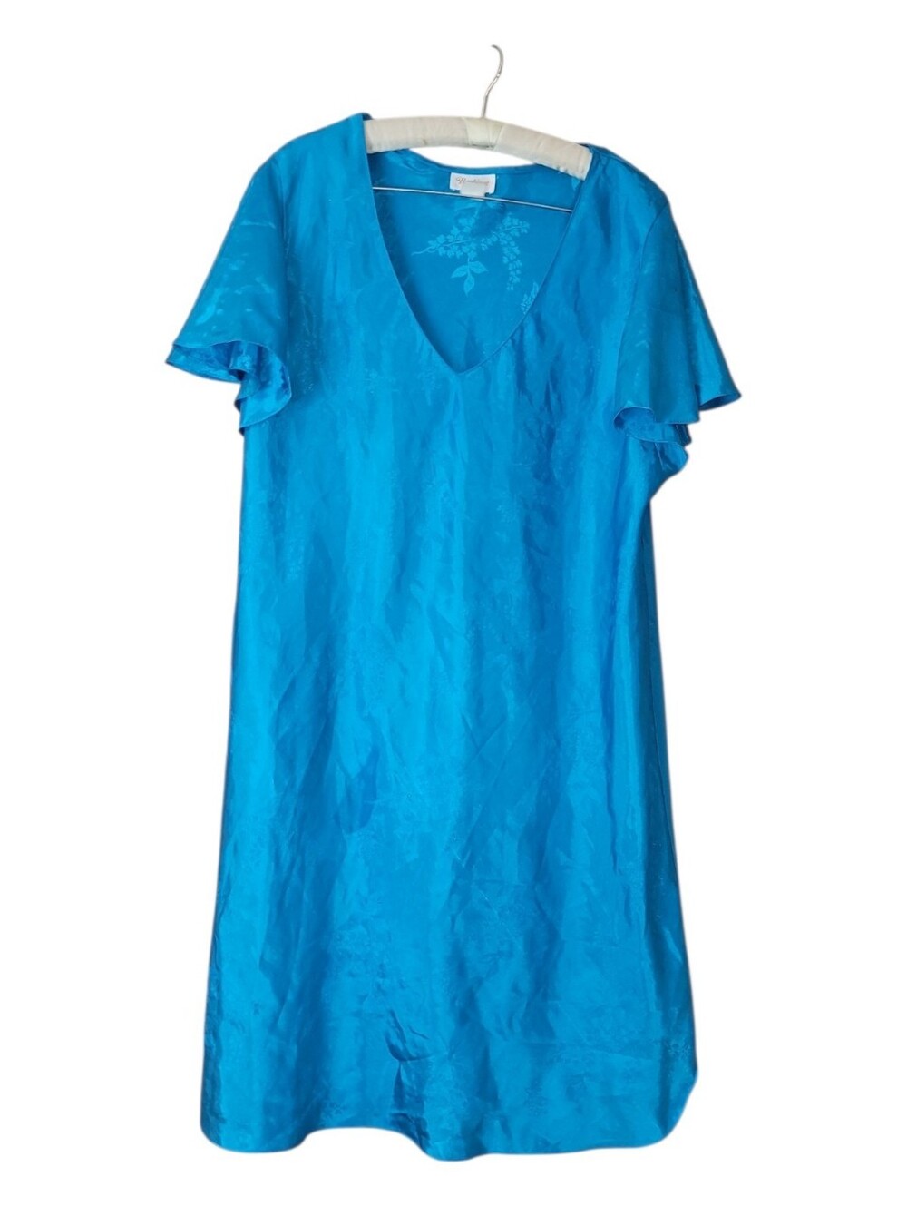 Vintage Barbizon Satin Floral Aqua Nighty Gown Nighgown XL